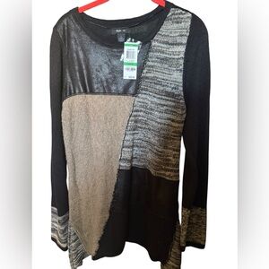Style & Co Patchwork Top Large Faux Leather Mixed Media Sweater NWT